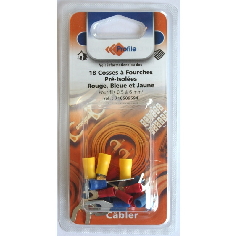 18 cosses en fourche rouges + bleues + jaunes