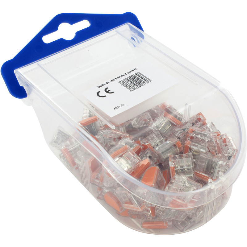 Boîte de 100 bornes transparentes avec 3 entrées