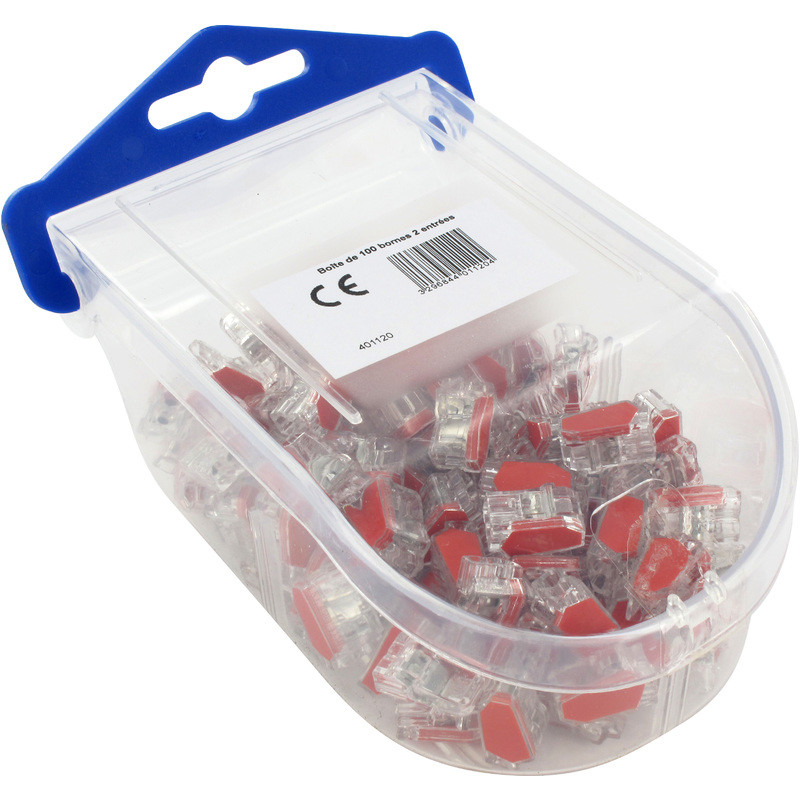 Boîte de 100 bornes transparentes avec 2 entrées