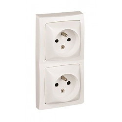 ASL 2 prises 2 pôles + terre F/B horizontal blanc - LEGRAND