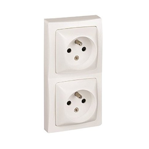 ASL 2 prises 2 pôles + terre F/B horizontal blanc - LEGRAND