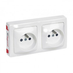 ASL 2 prises 2 pôles + terre F/B horizontal blanc - LEGRAND