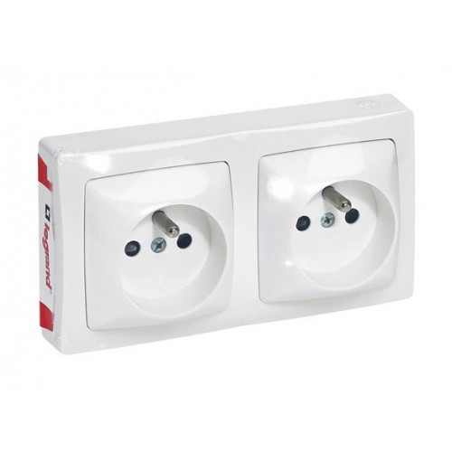 ASL 2 prises 2 pôles + terre F/B horizontal blanc - LEGRAND