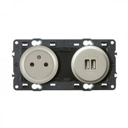 Celiane 2 pôles + terre & USB 1500mA titane - LEGRAND