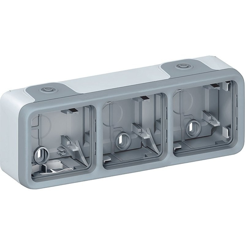 Plexo boîtier 3 postes horizontal composable gris