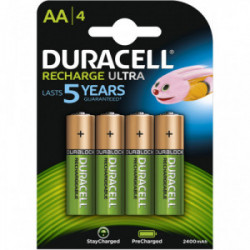 Blister 4 piles rechargeable ultra AA 2400mAh de marque DURACELL, référence: B4361000