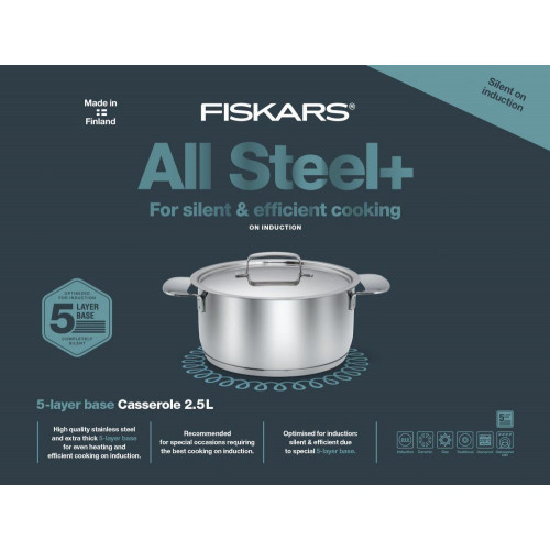 Fiskars Fait-tout - All Steel + - 18 cm/2,5L - avec couvercle