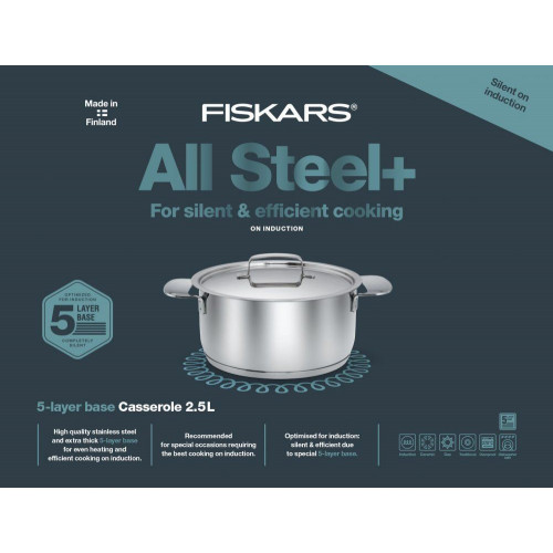 Fait-tout - All Steel + - 18 cm/2,5L - avec couvercle - FISKARS