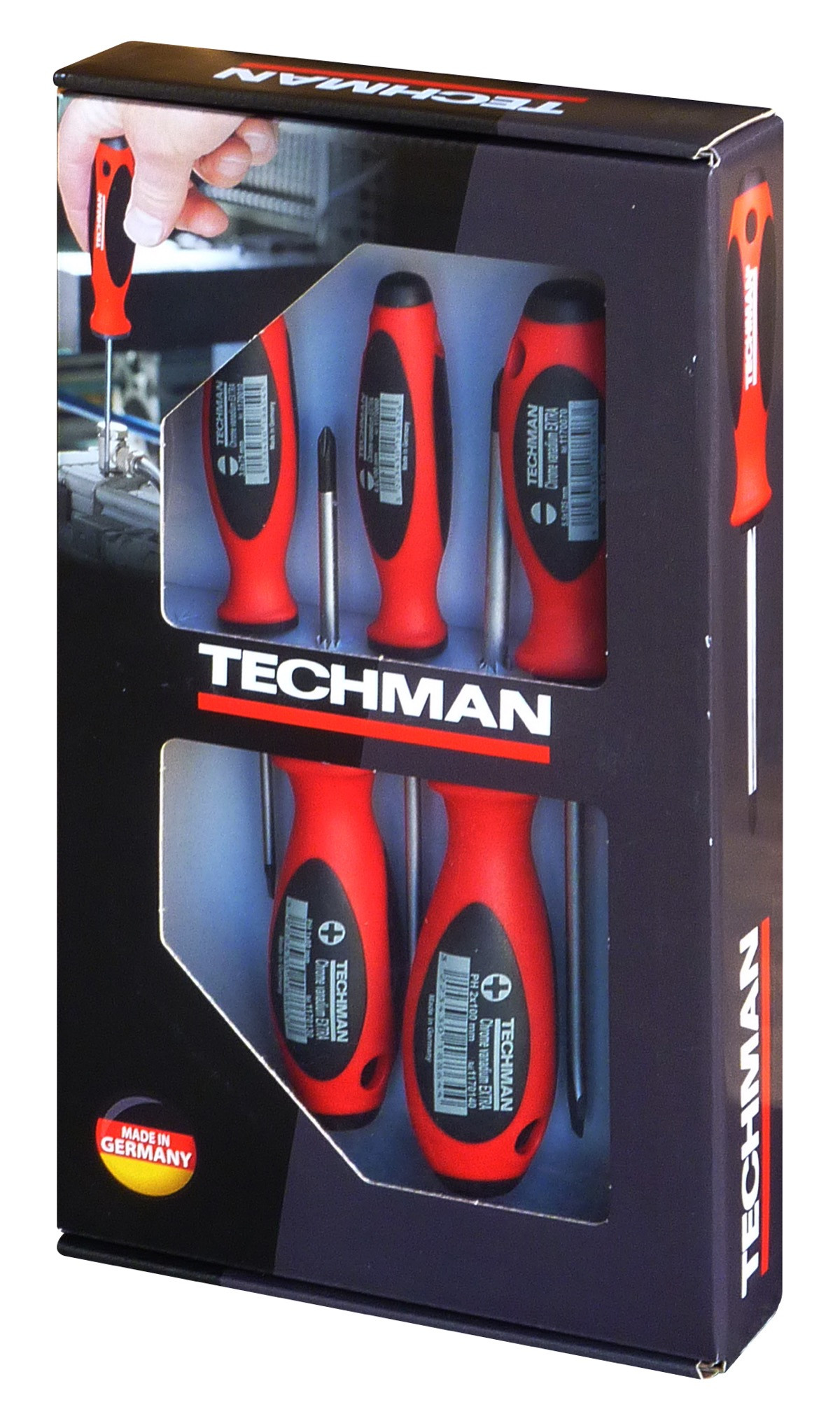 Jeu De Six Tournevis Plats Et Cruciformes, Manche Bi-matière, Lame Ronde WIHA