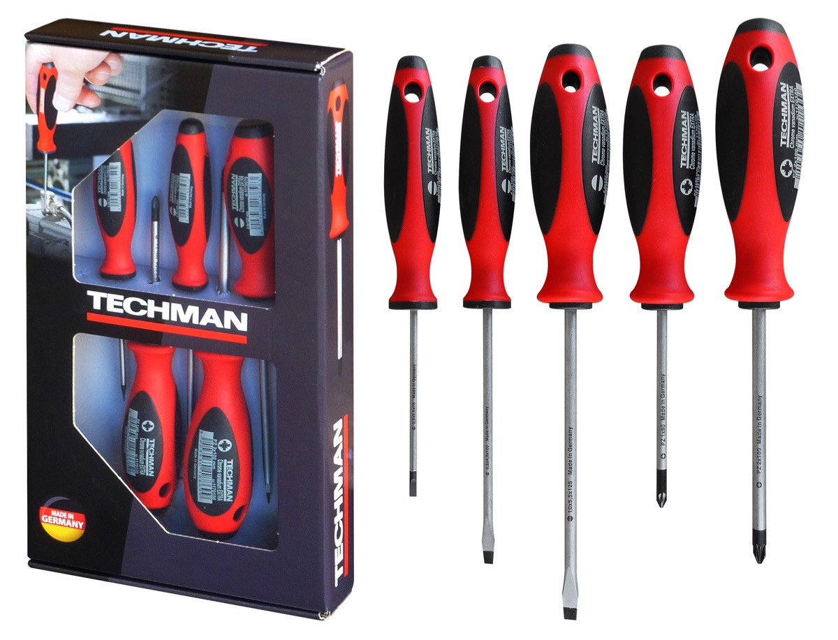 Jeu de 5 Tournevis Plats / Pozidriv TECHMAN 1170510 Manche ergonomique antidérapant - vue 2
