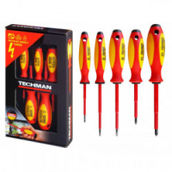 Jeu de 5 Tournevis Plats / Cruciforme Isolés 1000V de marque TECHMAN, référence: B4477700