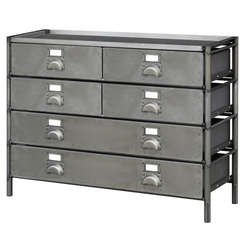 Techman Meuble de Rangement Industriel 4 Etages / 6 Tiroirs