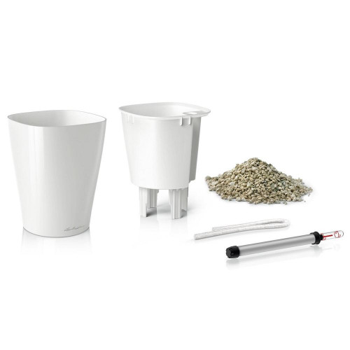 Pot de table Deltini - kit complet, blanc brillant Ø 14 x 18 cm - LECHUZA