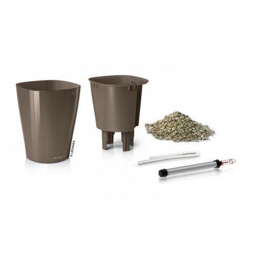 Pot de table Deltini - kit complet, taupe brillant Ø 14 x 18 cm - LECHUZA