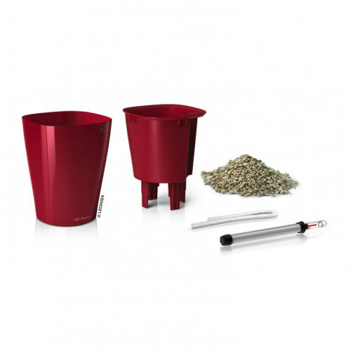 Pot de table Deltini - kit complet, rouge scarlet brillant Ø 14 x 18 cm - LECHUZA