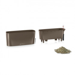 Pot de table Delta 10 - kit complet, taupe brillant 30 cm - LECHUZA