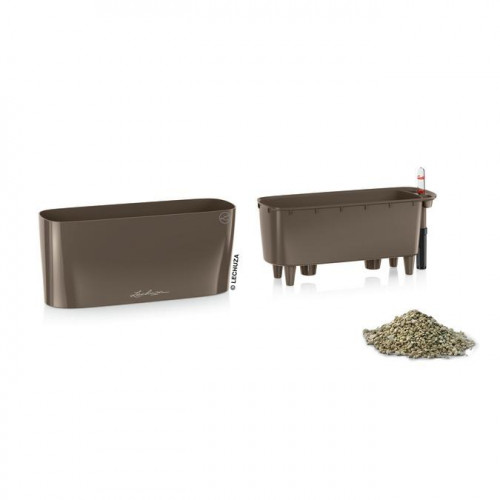 Pot de table Delta 10 - kit complet, taupe brillant 30 cm - LECHUZA