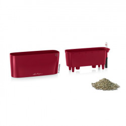 Pot de table Delta 10 - kit complet, rouge scarlet brillant 30 cm - LECHUZA