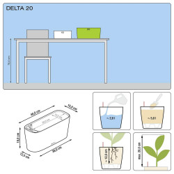 Pot de table Delta 20 - kit complet, blanc brillant 40 cm - LECHUZA