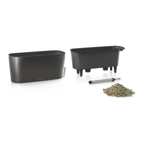 Pot de table Delta 20 - kit complet, anthracite métallisé 40 cm - LECHUZA