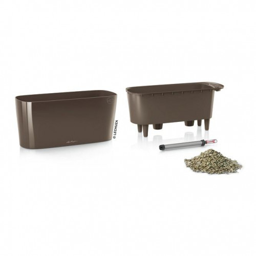 Pot de table Delta 20 - kit complet, taupe brillant 40 cm - LECHUZA