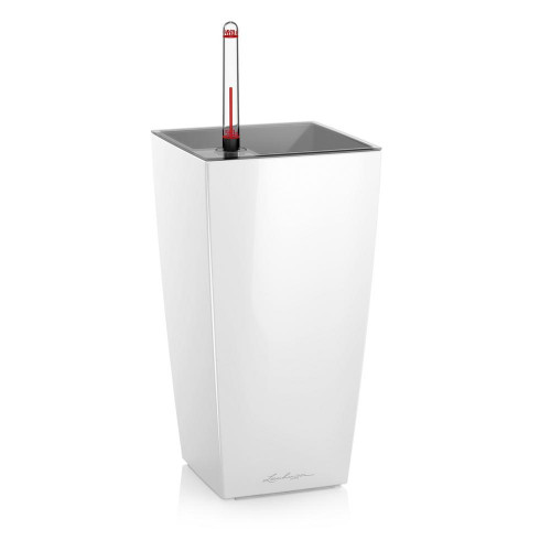 Pot de table Maxi-Cubi - kit complet, blanc brillant 26 cm - LECHUZA
