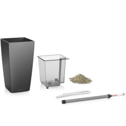 Pot de table Maxi-Cubi - kit complet, anthracite métallisé 26 cm - LECHUZA