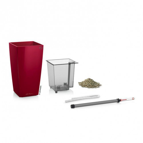 Pot de table Maxi-Cubi - kit complet, rouge scarlet brillant 26 cm - LECHUZA