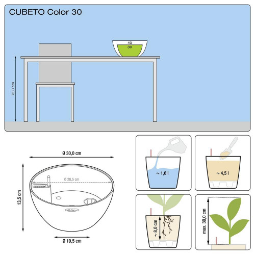 Cubeto Color 30, gris pierre 1,6 L Ø 30 x 13 - LECHUZA