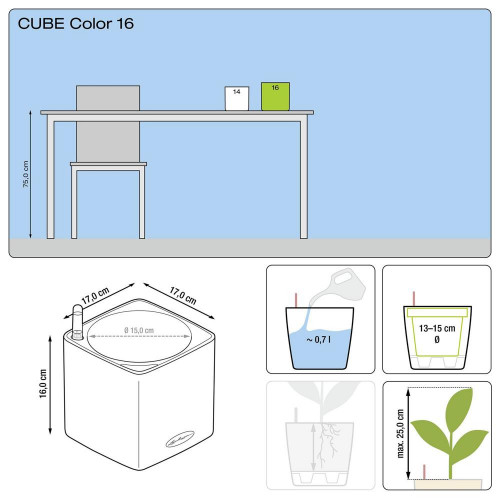 CUBE Color 16 - Kit Complet, gris ardoise 16 cm - LECHUZA