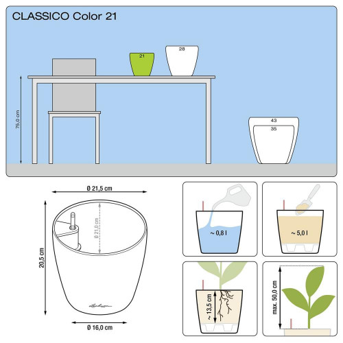 Classico Color 21 - kit complet, blanc Ø 21 x 20 - LECHUZA