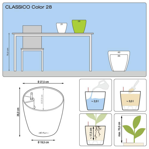 Classico Color 28 - kit complet, gris ardoise Ø 28 x 26 - LECHUZA