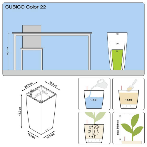 Cubico Color 22 - kit complet, blanc 2 L 41 cm - LECHUZA