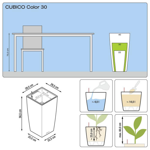 Cubico Color 30 - kit complet, blanc 4 L 56 cm - LECHUZA