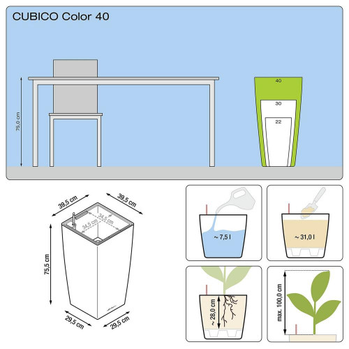 Cubico Color 40 - kit complet, gris ardoise 8 L 75 cm - LECHUZA