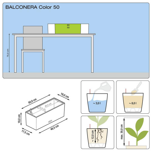 Pot Balconera Color 50 - kit complet, blanc - 50 cm - LECHUZA