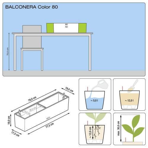 Pot Balconera Color 80 - kit complet, gris ardoise - 80 cm - LECHUZA