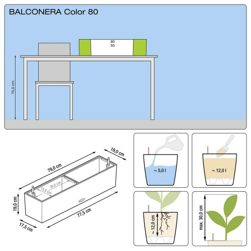 Pot Balconera Color 80 - kit complet, muscade - 80 cm - LECHUZA