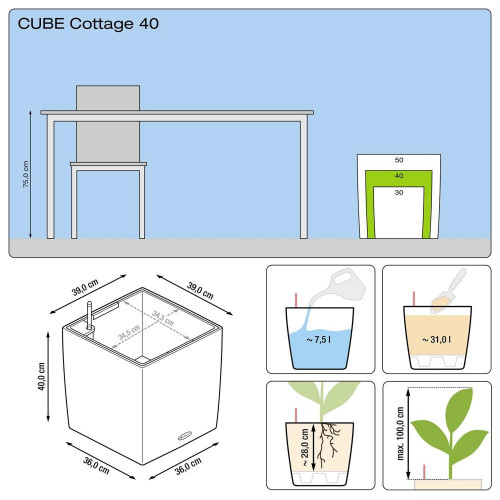 Cube Cottage 40 - kit complet, moka 40 cm - LECHUZA