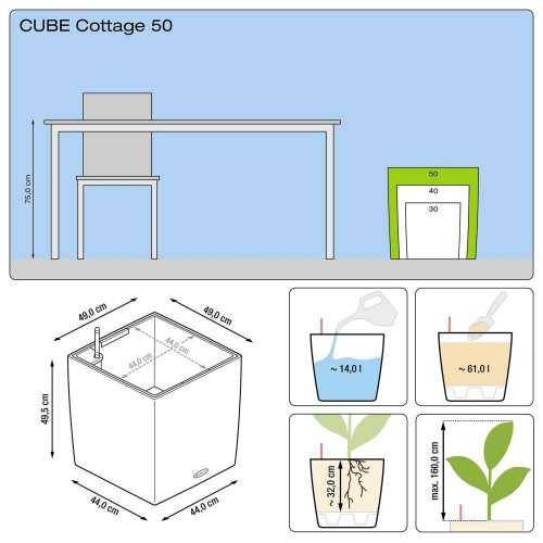 Cube Cottage 50 - kit complet, moka 50 cm - LECHUZA