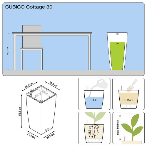 Cubico Cottage 30 - kit complet, blanc 56 cm - LECHUZA