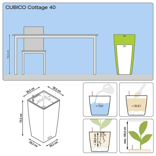 Cubico Cottage 40 - kit complet, blanc 75 cm - LECHUZA