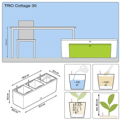 Pot Trio Cottage 30 - kit complet, blanc - 100 cm - LECHUZA