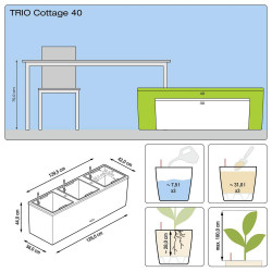 Pot Trio Cottage 40 - kit complet, blanc - 130 cm - LECHUZA