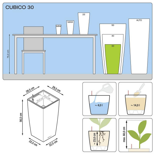 Cubico Premium 30 - kit complet, blanc brillant 56 cm - LECHUZA