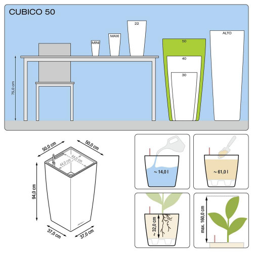 Cubico Premium 50 - kit complet, blanc brillant 95 cm - LECHUZA