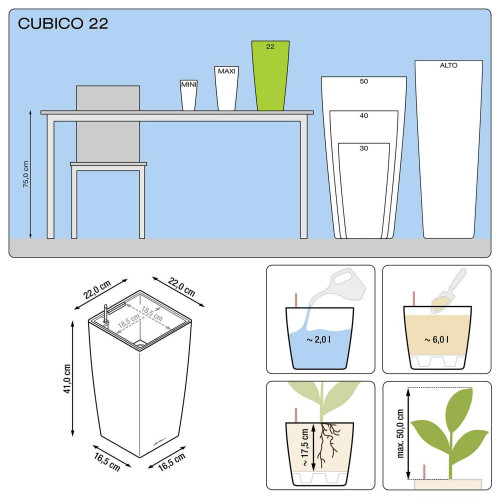 Cubico Premium 22 - kit complet, anthracite métallisé 41 cm - LECHUZA