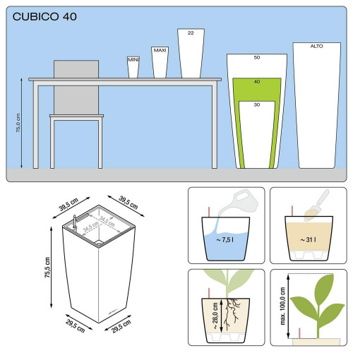 Cubico Premium 40 - kit complet, anthracite métallisé 75 cm - LECHUZA