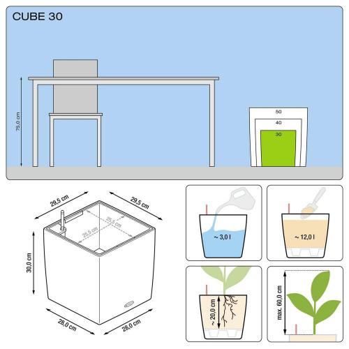 Cube Premium 30 - Kit Complet, blanc brillant 30 cm - LECHUZA