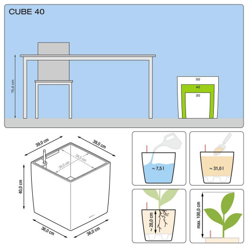 Cube Premium 40 - kit complet, blanc brillant 40 cm - LECHUZA